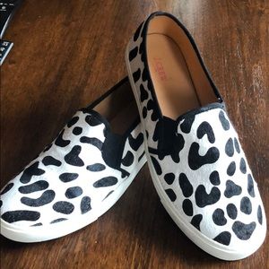 J Crew black & white animal print slip on sneaker